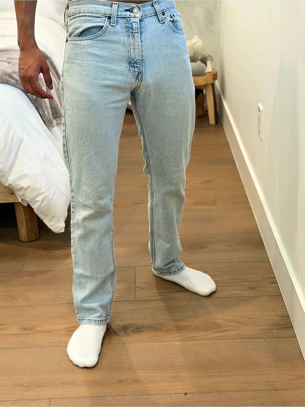 Levi's 505 Regular Fit Jeans Men's Blue Straight Leg Jeans w custom Levi pride t